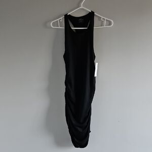 Black Bodycon Midi Dress With Ruching